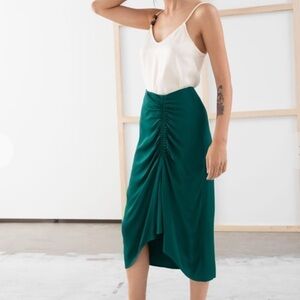 & Other Stories green gathered satin midi skirt
